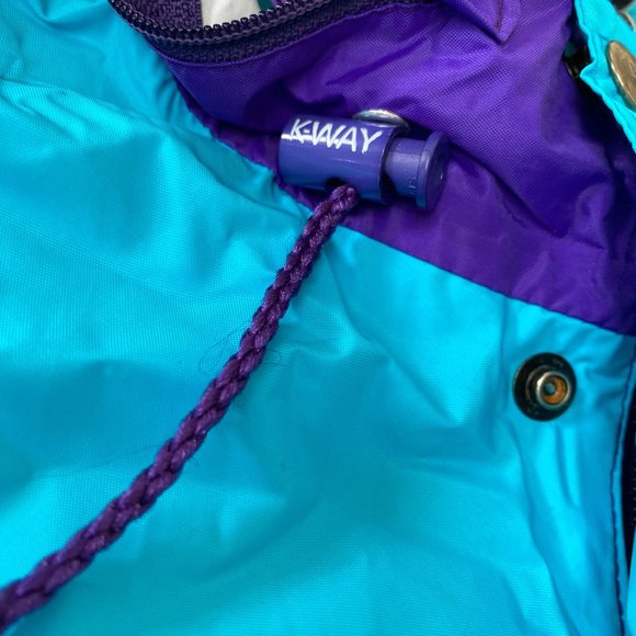 Vtg K-Way 2000 Windbreaker Jacket Colour Block Hooded Packable Size Large - Picture 8 of 11